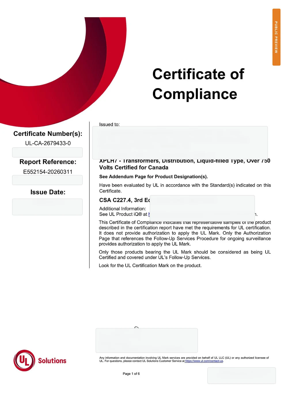 UL Canada Certificate